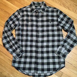 GH Bass & Co Flannel Work Shirt Gray Black Plaid